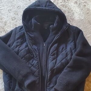 Mark Asher NY hooded sweater/puffer winter jacket, navy, L/XL